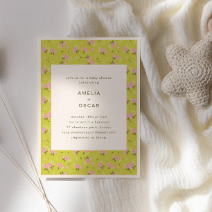 Invitación Chorro Floral Amarillo Rosa para Parejas Baby Show