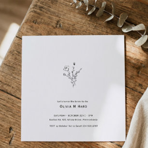 Invitación Chorro Floral Cuadrado Minimalista Despedida de So