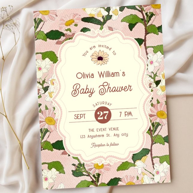 Invitación Chorro floral rosa verde para bebé (Subido por el creador)