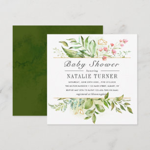 Invitación Chorro Floral Verde Foliage Acuarela Baby Shower