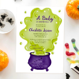 Invitación Chorro morado de calderón verde halloween ducha