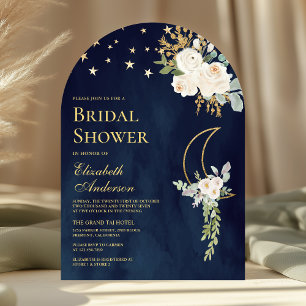 Invitación Chorro Nupcial Arco Lunar Floral Marfil Azul Marin