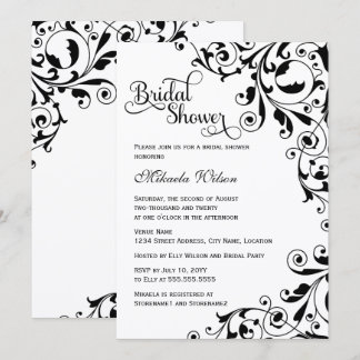 Invitación Chorro Nupcial con Remolinos de Negro y Blanco con