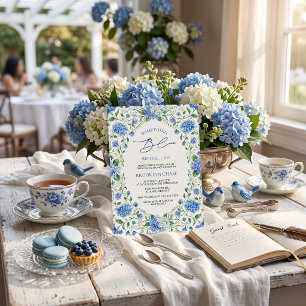 Invitación Chorro Nupcial de Acuarela de Hortensia Azul Elega