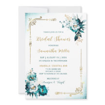 Chorro Nupcial Editable Verde Acuario y Dorado