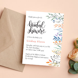 Invitación Chorro Nupcial Elegante con Vegetación en Acuarela