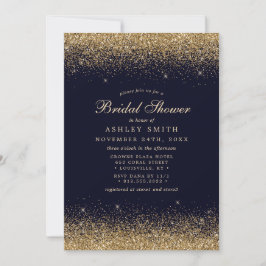 Invitación Chorro Nupcial Elegante de Confeti Dorado y Azul M
