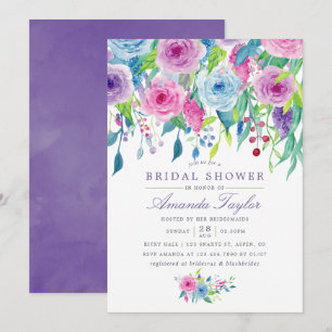 Invitación Chorro Nupcial Floral Acuarela Violeta Ultra