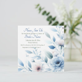 Invitación Chorro Nupcial Floral Azul Elegante