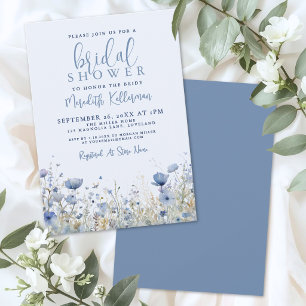 Invitación Chorro Nupcial Floral de Flor Silvestre Azul