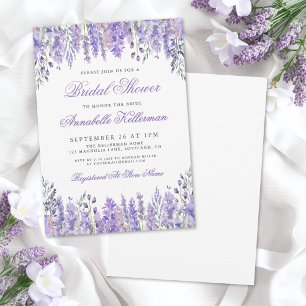 Invitación Chorro Nupcial Floral de Lavanda en Acuarela Elega