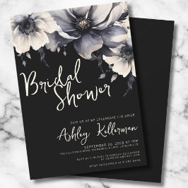 Invitación Chorro Nupcial Floral Elegante Negro