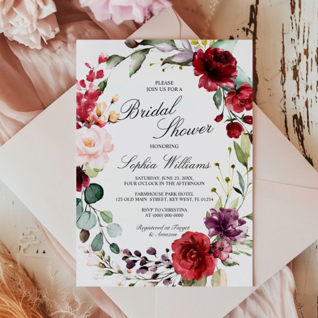 Invitación Chorro Nupcial Floral Marsala Rose (Subido por el creador)