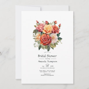 Invitación Chorro Nupcial Floral Rojo, Naranja y Salvia