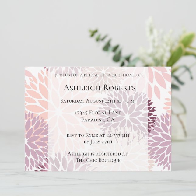 Invitación Chorro Nupcial Floral Rosa con Estilo (Anverso de pie)
