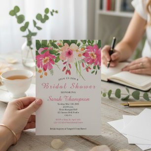 Invitación Chorro Nupcial Floral Rosa Elegante