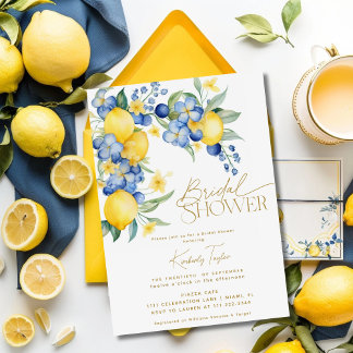 Invitación Chorro Nupcial Italiano Floral Azul Limón