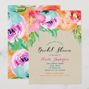 Invitación Chorro Nupcial Kraft Marrón Floral Brillante Moder