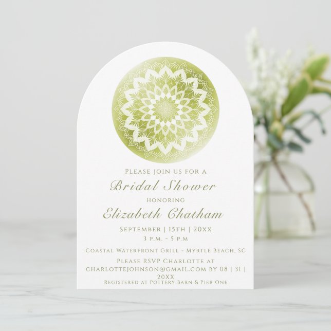 Invitación Chorro Nupcial Mandala de Encaje Verde (Anverso de pie)