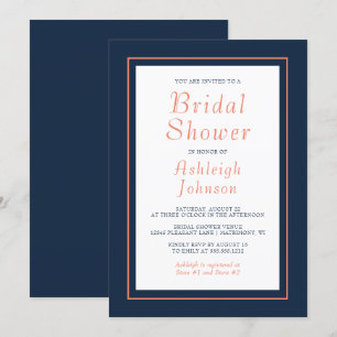 Invitación Chorro Nupcial Minimalista Moderno Azul Marino Cor