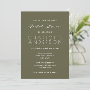 Invitación Chorro Nupcial Minimalista Moderno Verde Musgo