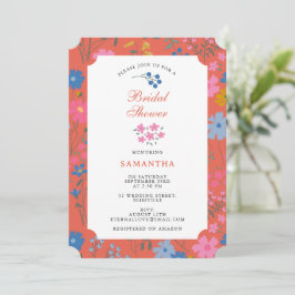 Invitación Chorro Nupcial Moderno Boho Rojo Floral Flores Sil