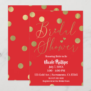 Invitación Chorro Nupcial Moderno Glam con Lunares Rojos y Do