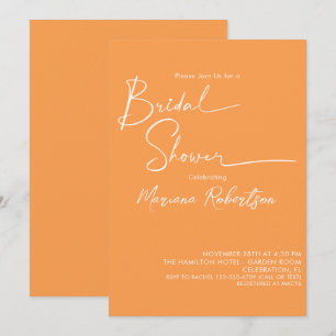 Invitación Chorro Nupcial Moderno Minimalista de Color Naranj