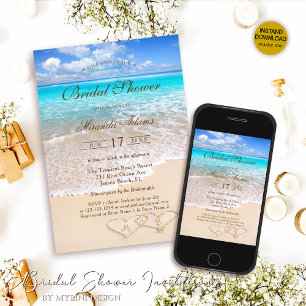 Invitación Chorro Nupcial Tropical de Elegante Océano Azul