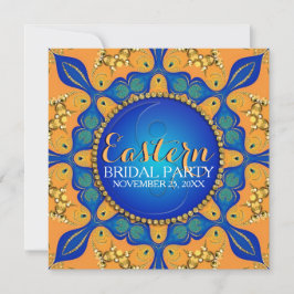 Invitación Chorro Real Azul Dorado Naranja Despedida de Solte