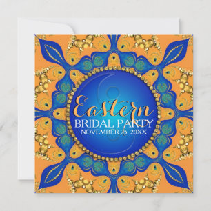 Invitación Chorro Real Azul Dorado Naranja Despedida de Solte
