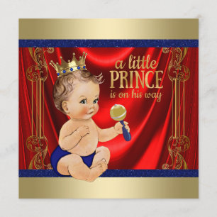 Invitación Chorro Real Azul Dorado Príncipe Baby Shower