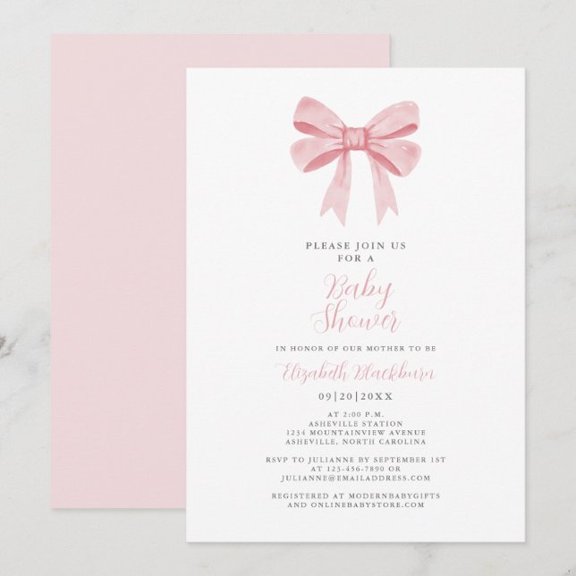 Invitación Chorro Rosa Baby Shower Coquette Femenino Elegante (Anverso / Reverso)