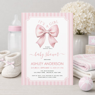 Invitación Chorro Rosa Baby Shower Es una Niña Coqueta Rayas