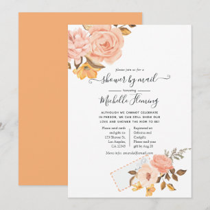 Invitación Chorro Rosa y Floral Dorado Baby Shower por Correo