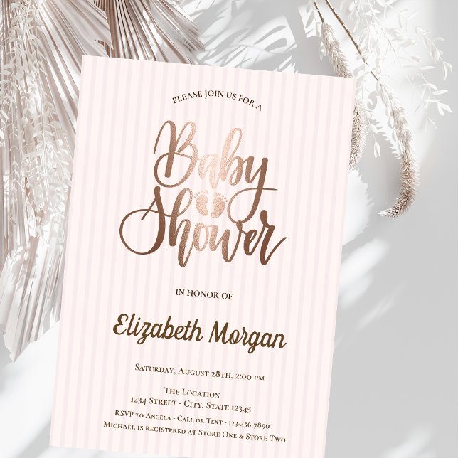 Invitación Chorro Única de Bebé con Rayas de Oro Rosa (Subido por el creador)