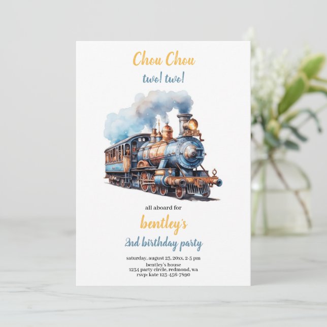 Invitación chou chou train birthday invitation (Anverso de pie)