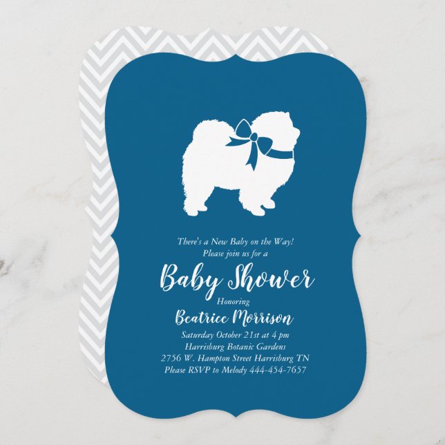 Invitación Chow Chow Dog Baby Shower Boy Blue (Anverso / Reverso)