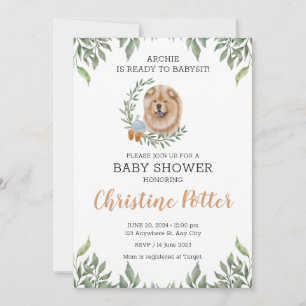Invitación Chow Chow Dog Puppy Greenery Boho Baby Shower