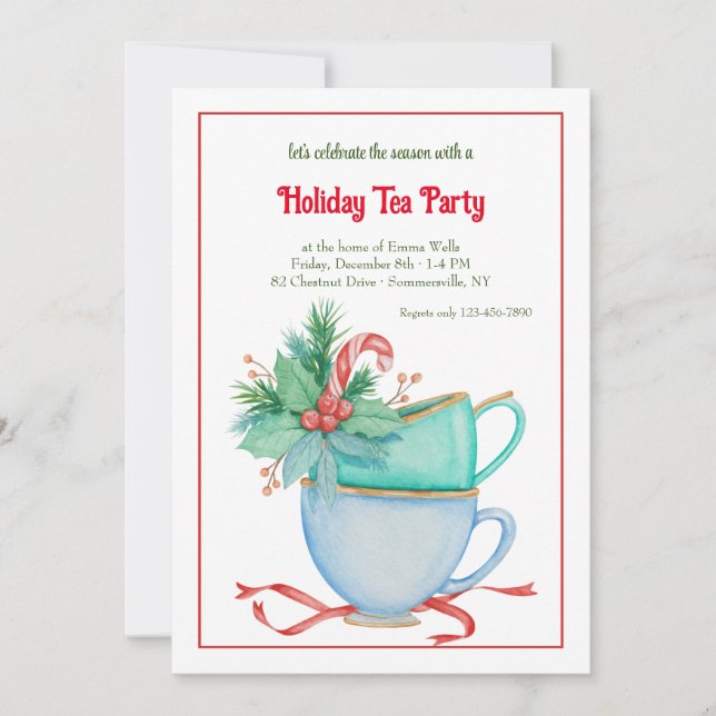 Invitación Christas Teacup Holiday Tea Fiesta (Anverso)