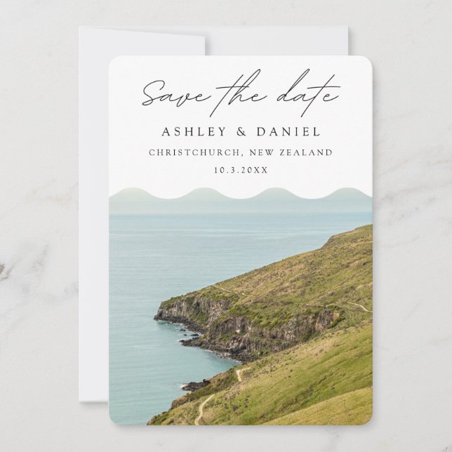 Invitación Christchurch Save the Date Boda en Nueva Zelanda (Anverso)