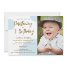 Christening 1er cumpleaños Foto Personalizado Blue