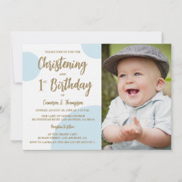 Invitación Christening 1er cumpleaños Foto Personalizado Blue