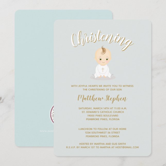 Invitación Christening Baby Boy (Anverso / Reverso)