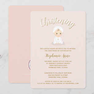 Invitación Christening Baby Girl with Bonnet