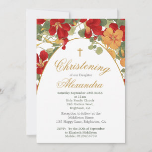 Invitación Christening Baptism Burlado Flores de arco Naranja