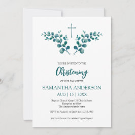 Invitación Christening Baptism Eucalyptus Greenerenminimalist