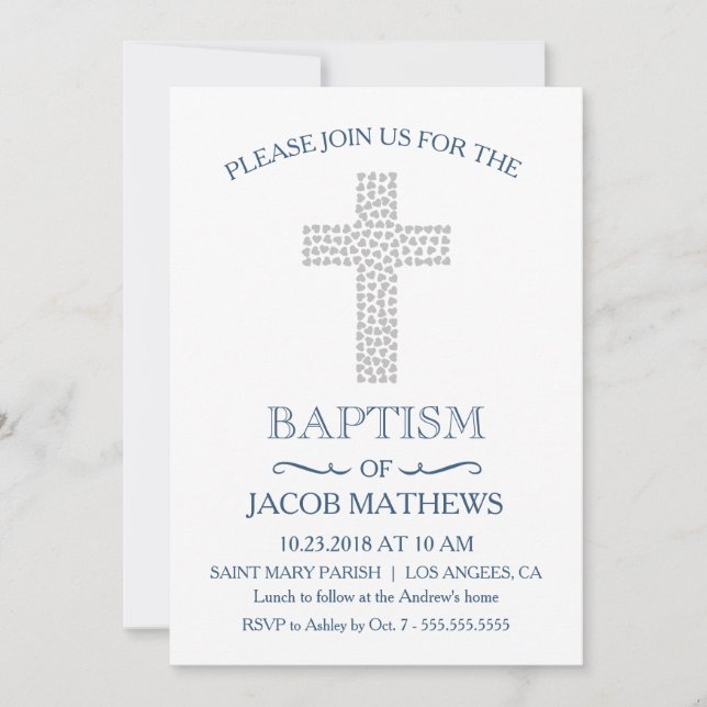 Invitación Christening, Baptism Invitation - Baby Boy Invitac (Anverso)