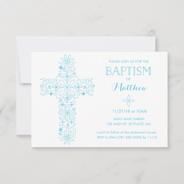 Invitación Christening, Baptism Invitation - Cruz Azul (Anverso)