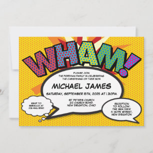 Invitación Christening Baptism Modern Fun Comic Book